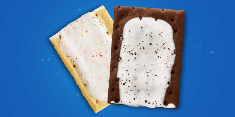 Two Pop Tarts on a blue background.