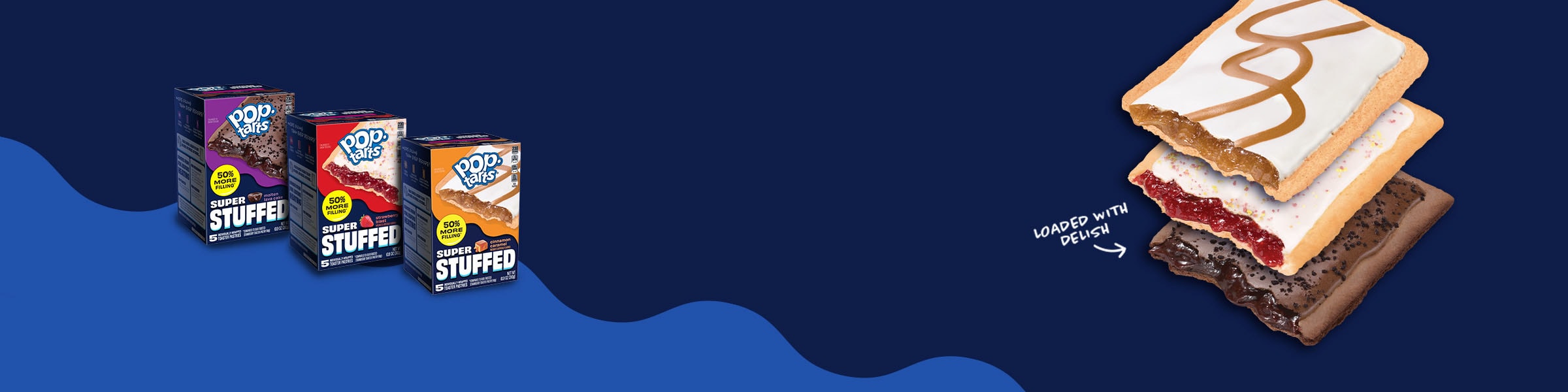 Pop-Tarts Super Stuffed packages with product closeup.