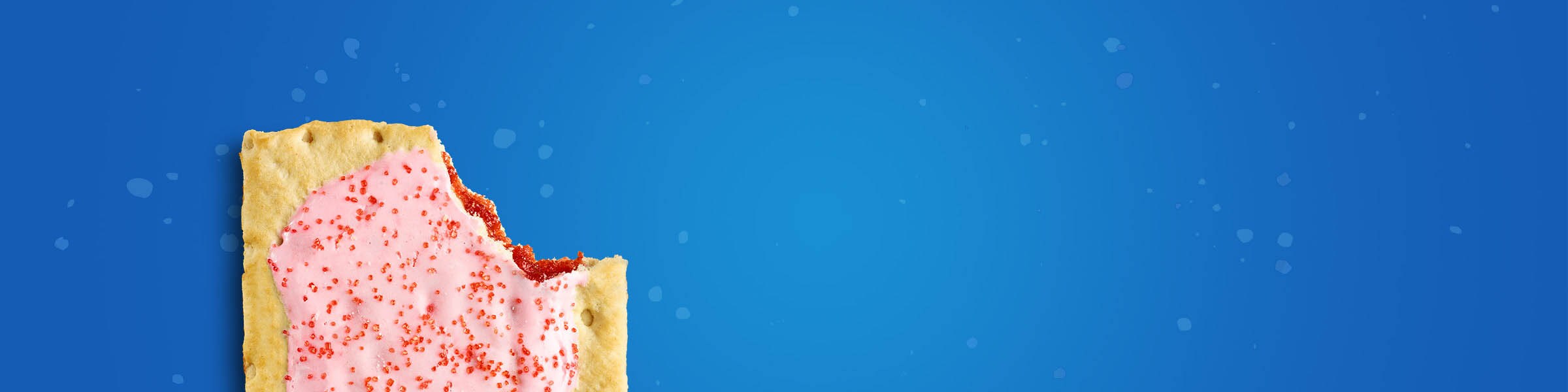 A Strawberry Pop-Tart with a bite taken out of it on a blue background